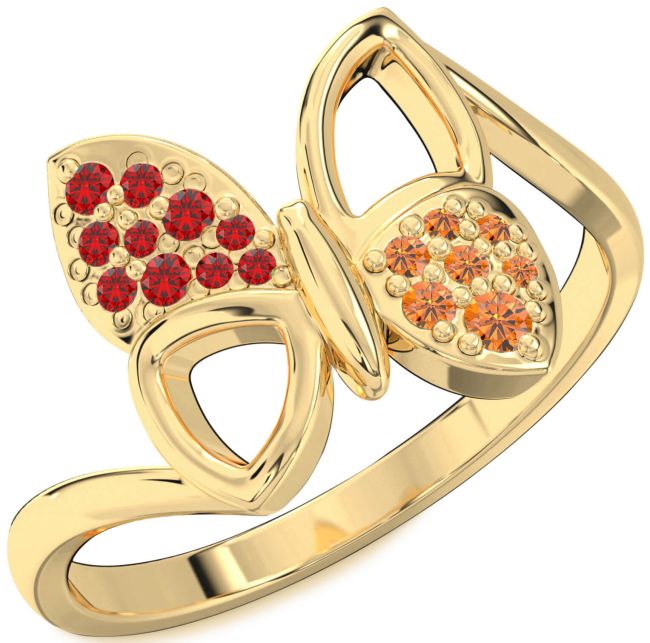 Ruby & Citrine Gold Silver Butterfly Ring