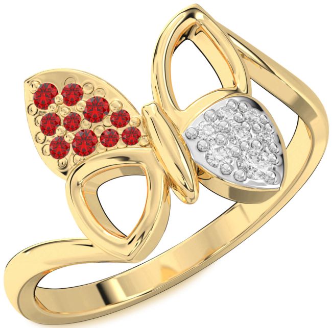 Diamond & Ruby Gold Butterfly Ring