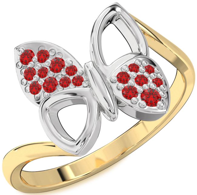 Ruby Gold Silver Butterfly Ring