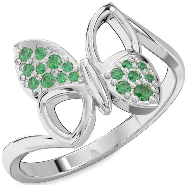 Emerald White Gold Butterfly Ring