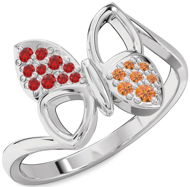 Ruby & Citrine Silver Butterfly Ring