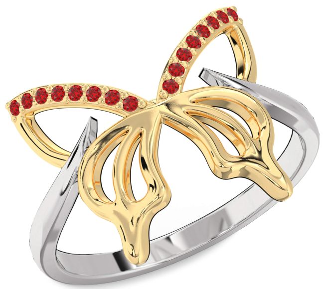 Ruby Gold Silver Butterfly Ring