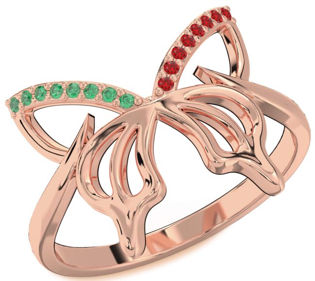 Emerald & Ruby Rose Gold Butterfly Ring