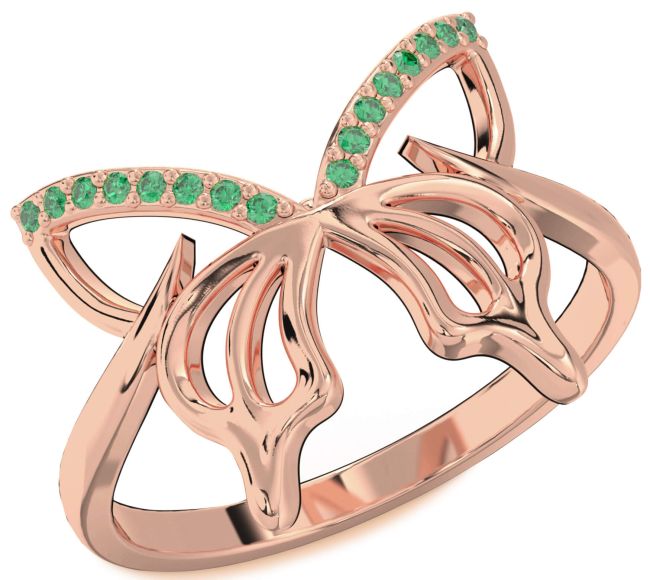 Emerald Rose Gold Butterfly Ring
