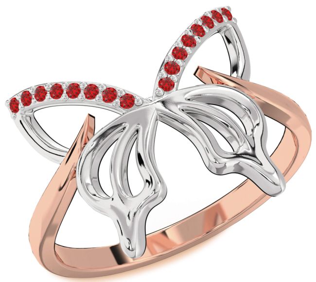 Ruby Rose Gold Silver Butterfly Ring