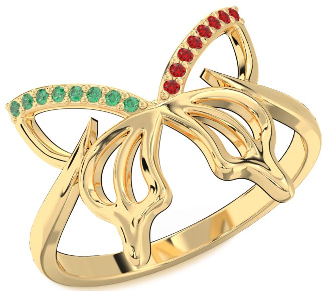 Emerald & Ruby Gold Butterfly Ring