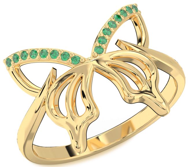 Emerald Gold Silver Butterfly Ring