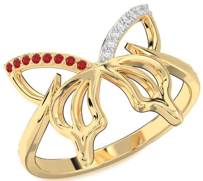 Diamond & Ruby Gold Butterfly Ring