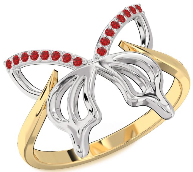 Ruby Gold Silver Butterfly Ring