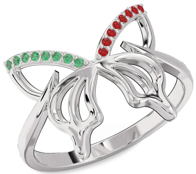 Emerald & Ruby Platinum Butterfly Ring