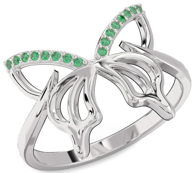 Emerald Platinum Butterfly Ring