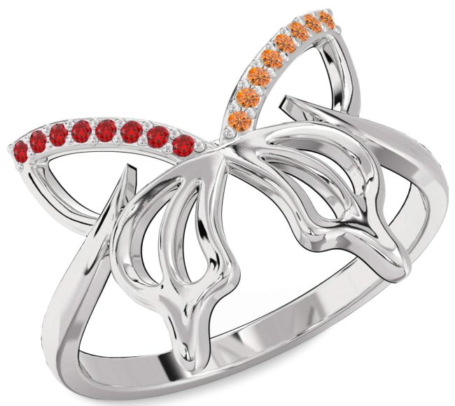 Ruby & Citrine Silver Butterfly Ring