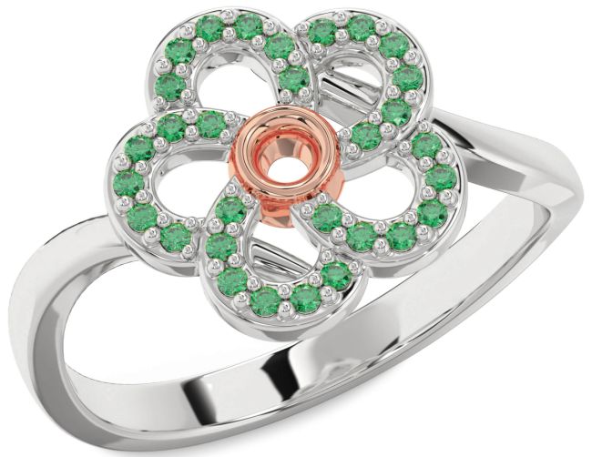 Emerald Silver & 10K Rose Gold Flower Ring