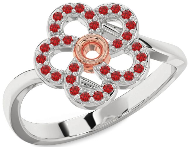 Ruby Platinum & Rose Gold Flower Ring