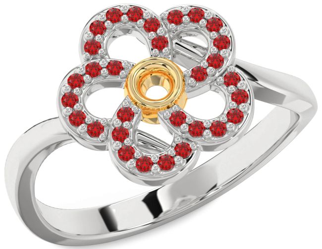 Ruby Platinum & Yellow Gold Flower Ring