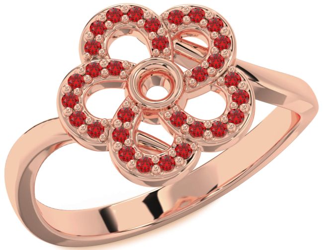 Ruby Rose Gold Silver Flower Ring