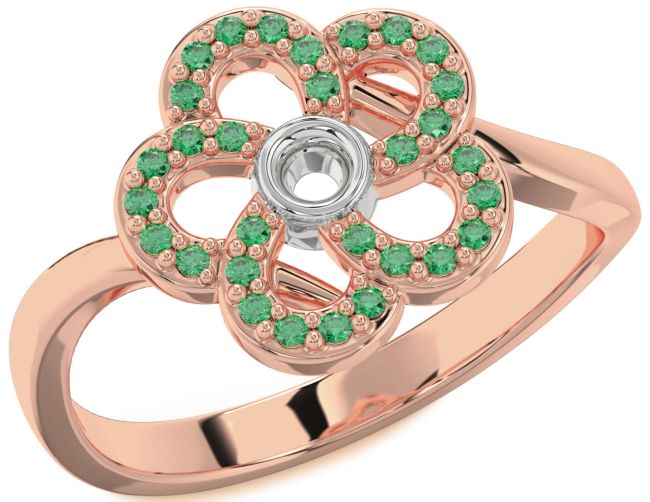 Emerald White Rose Gold Flower Ring