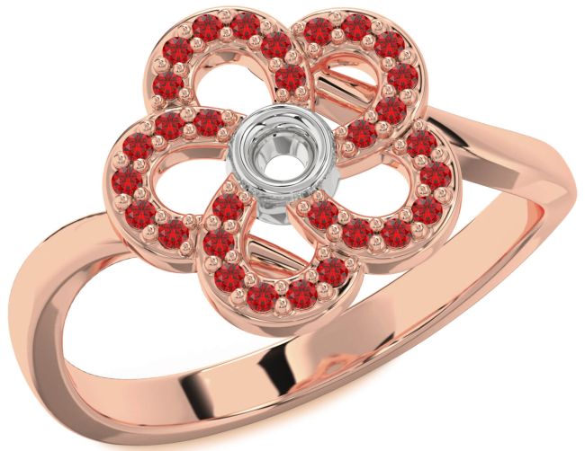 Ruby White Rose Gold Flower Ring