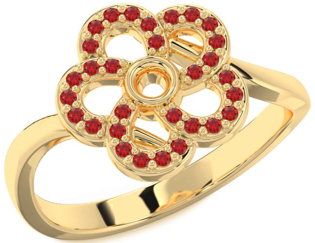 Ruby Gold Silver Flower Ring
