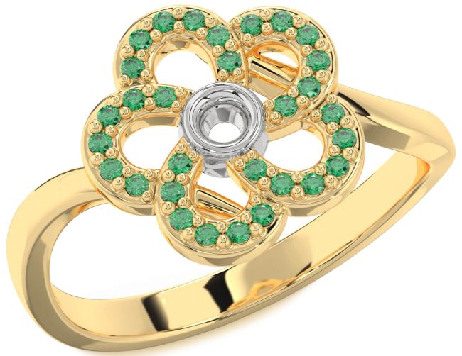 Emerald Gold Silver Flower Ring