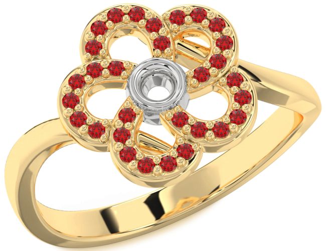 Ruby White Yellow Gold Flower Ring