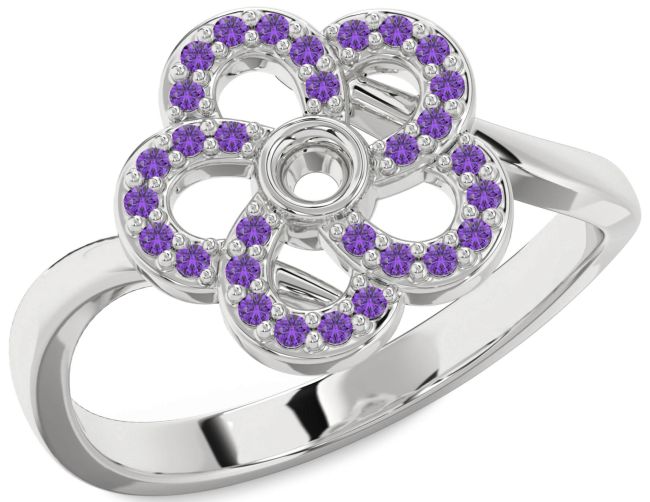 Amethyst Silver Flower Ring