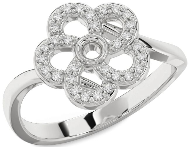 Diamond Silver Flower Ring