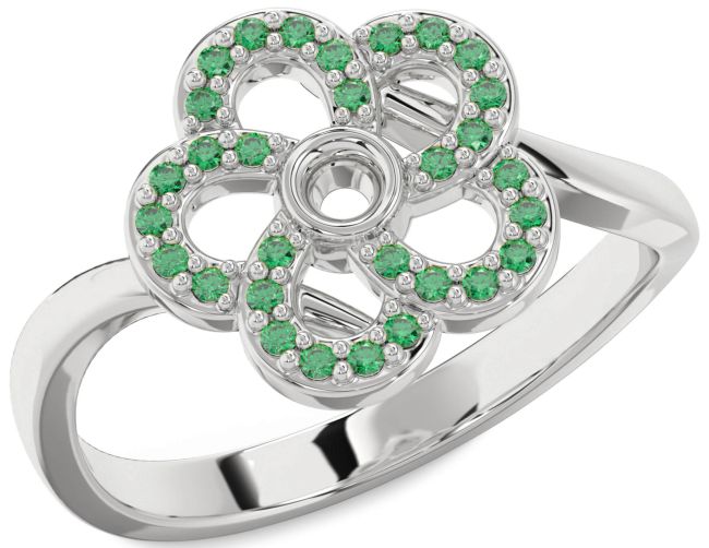 Emerald Platinum Flower Ring