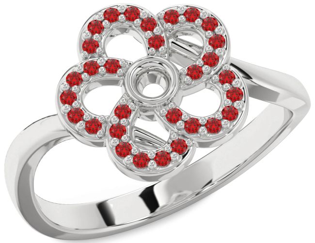 Ruby Silver Flower Ring