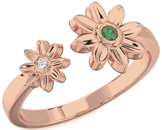 Diamond Emerald Rose Gold Silver Daisy Flower Ring