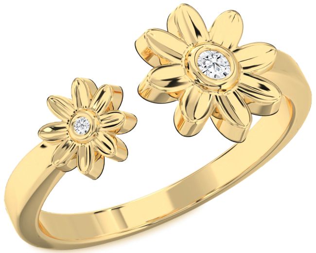 Diamond Gold Silver Daisy Flower Ring