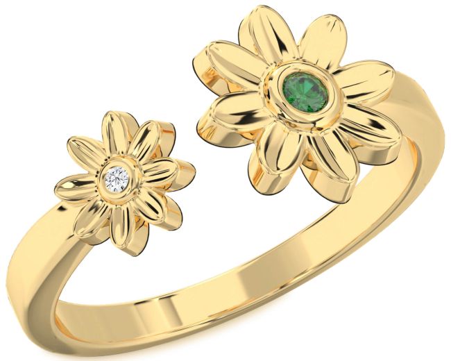 Diamond Emerald Gold Daisy Flower Ring