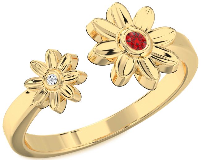 Diamond Ruby Gold Daisy Flower Ring