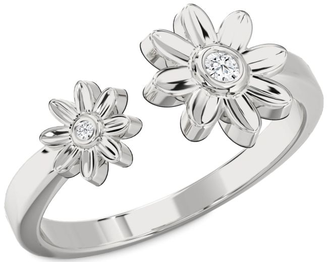 Diamond Silver Daisy Flower Ring