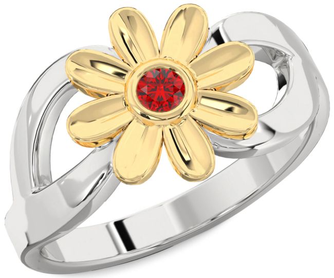 Ruby Silver & 10K gold Daisy Flower Ring