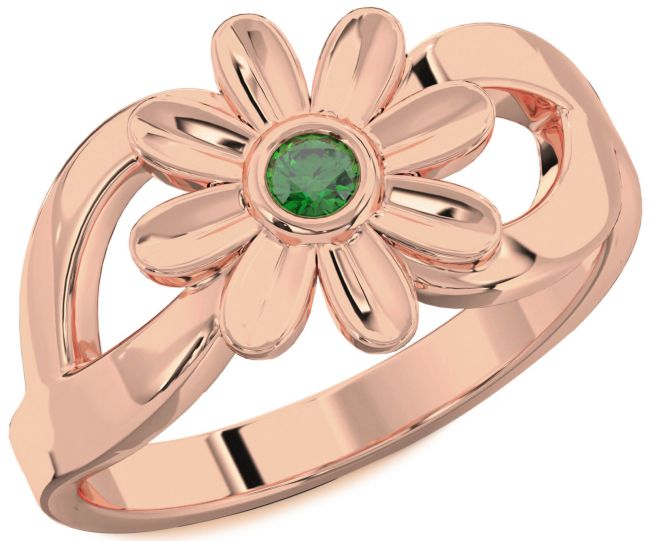 Emerald Rose Gold Silver Daisy Flower Ring