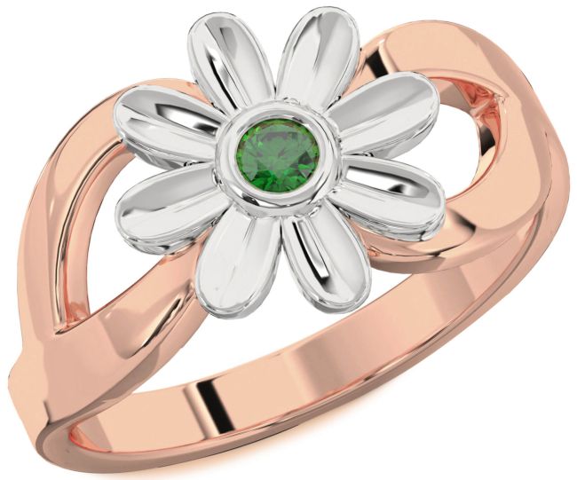 Emerald Rose Gold Silver Daisy Flower Ring