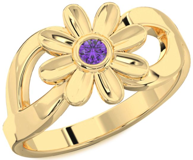 Amethyst Gold Silver Daisy Flower Ring
