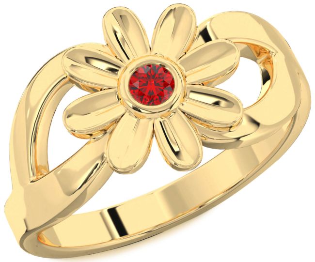 Ruby Gold Silver Daisy Flower Ring