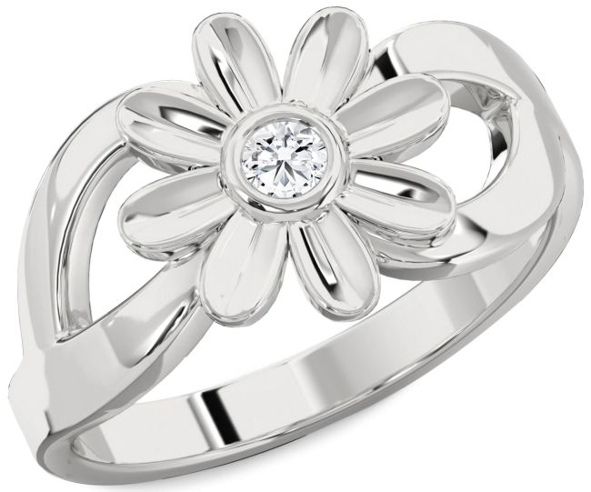 Diamond Silver Daisy Flower Ring
