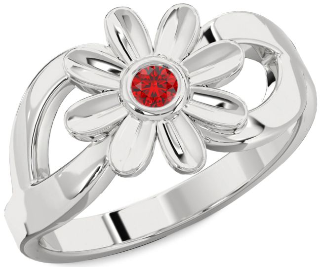 Ruby White Gold Daisy Flower Ring