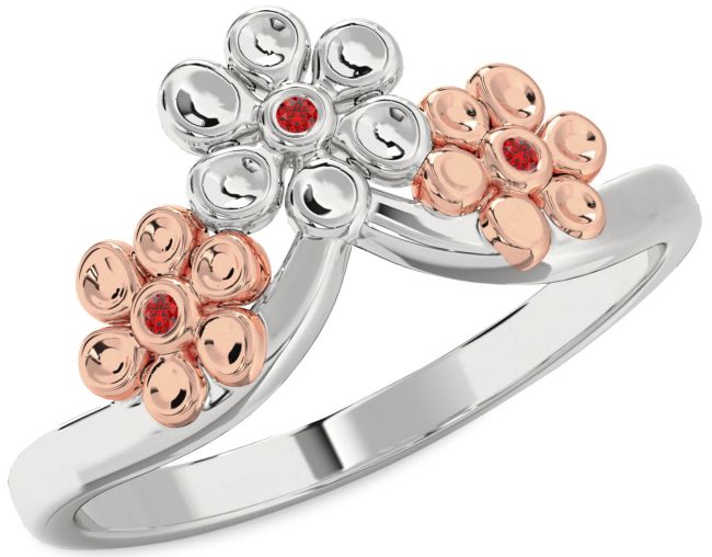 Ruby White Rose Gold Flower Ring