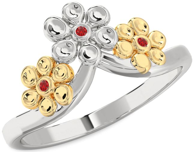 Ruby Gold Silver Flower Ring
