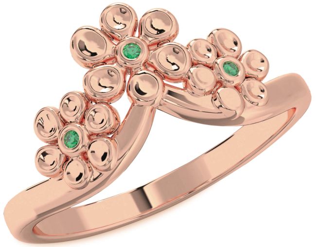 Emerald Rose Gold Silver Flower Ring