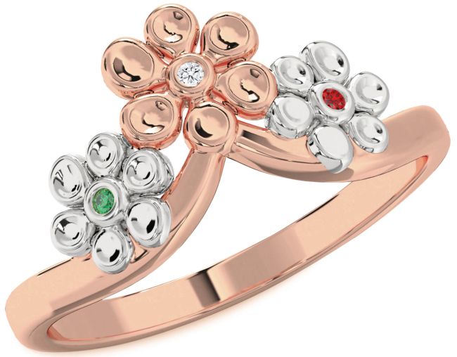 White Rose Gold Flower Ring