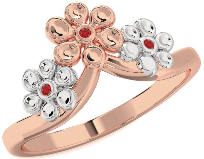 Ruby Rose Gold Silver Flower Ring