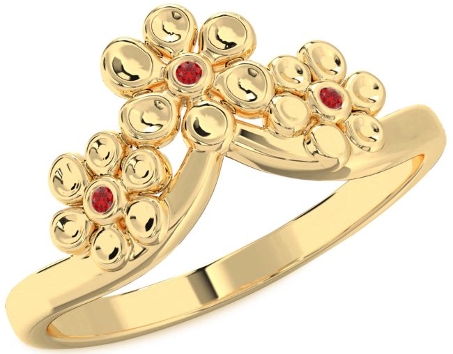 Ruby Gold Silver Flower Ring