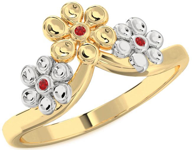 Ruby Gold Silver Flower Ring