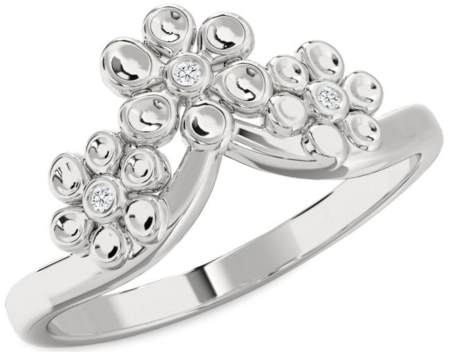 Lab Diamond Silver Flower Ring