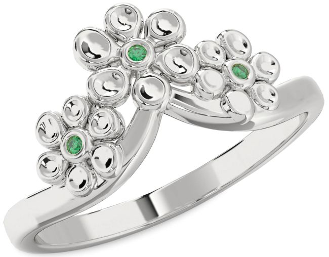 Emerald White Gold Flower Ring